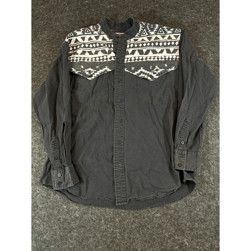 Vintage Karman Western Shirt Mens XL Black Geometric Long Sleeve Aztec Tribal